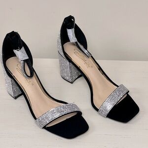 Cathy Din Dazzled Sparkly Chunky Heels, Black